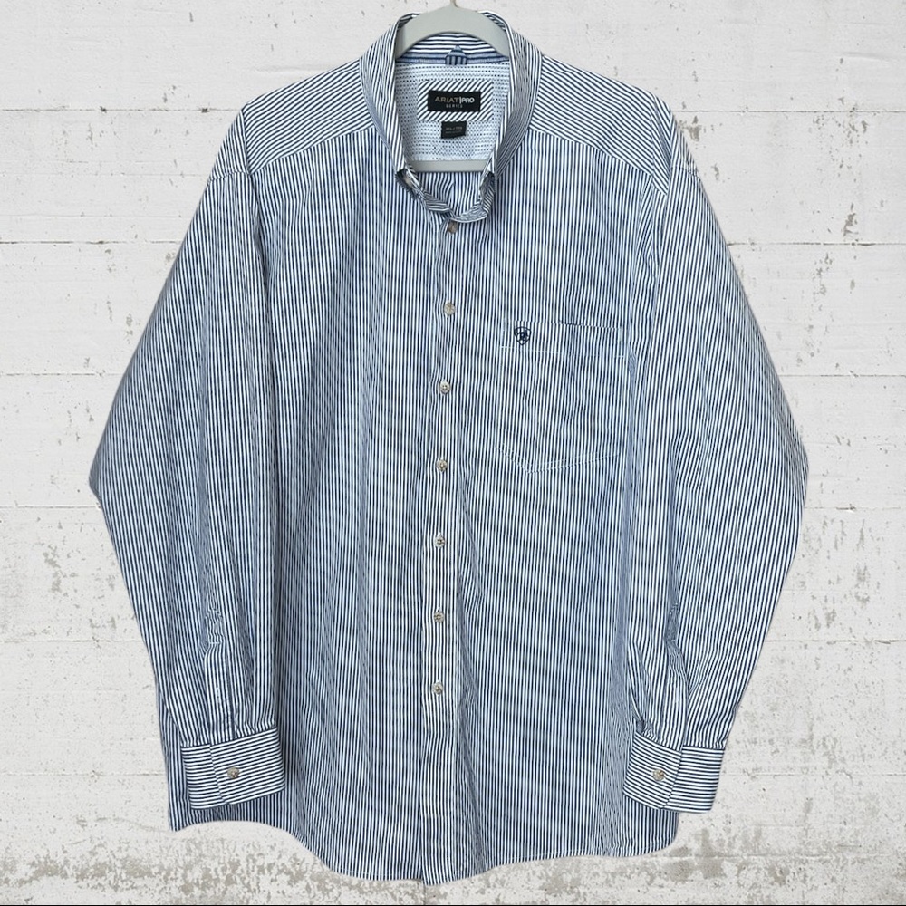Ariat Pro Series Blue & White Button Down Long Sleeve Shirt Size XXL